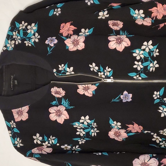 Lane Bryant Jacket Floral Bomber Style Lined Black Pink Flowers Plus Size 26/28 - Picture 2 of 7
